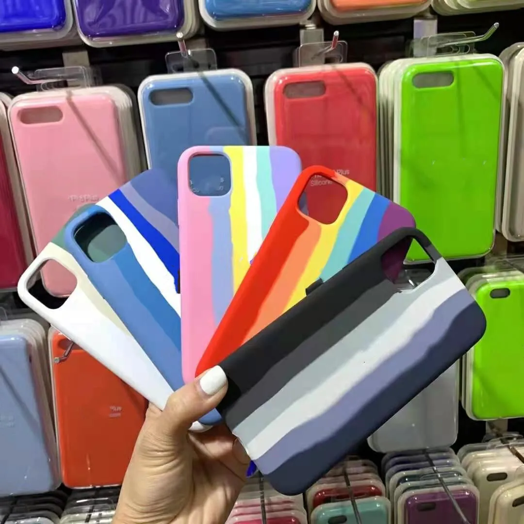Custom Logo Waterproof Shockproof PC TPU Soft Cover for iPhone14 X XS 11 12 13 Pro Max Liquid Silicone Rainbow Phone Case