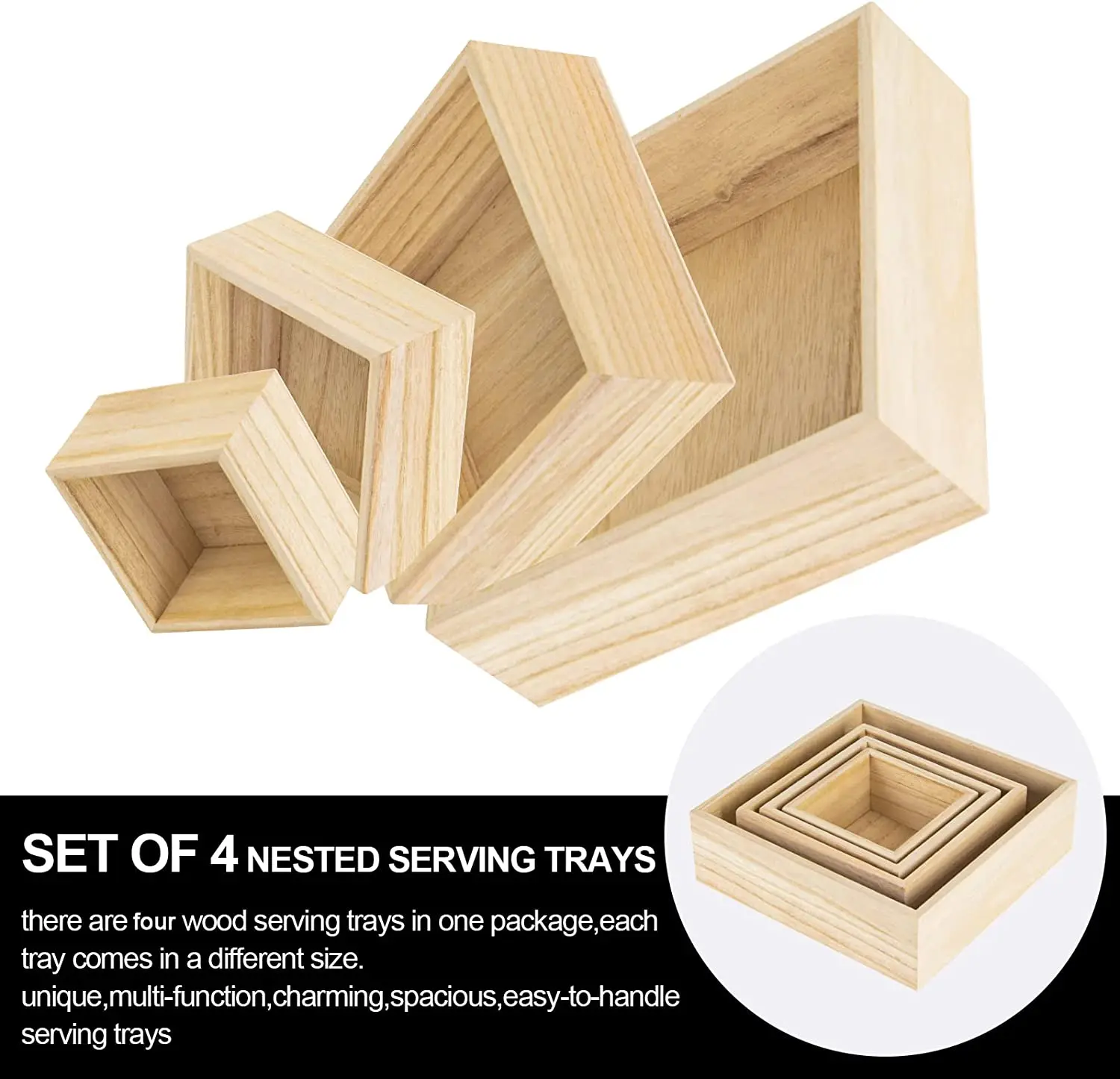 Wholesale Custom Unfinished Pine Wood Gift Craft Box Packing Storage Square Wood Box For DIY Craft Storage Organizer