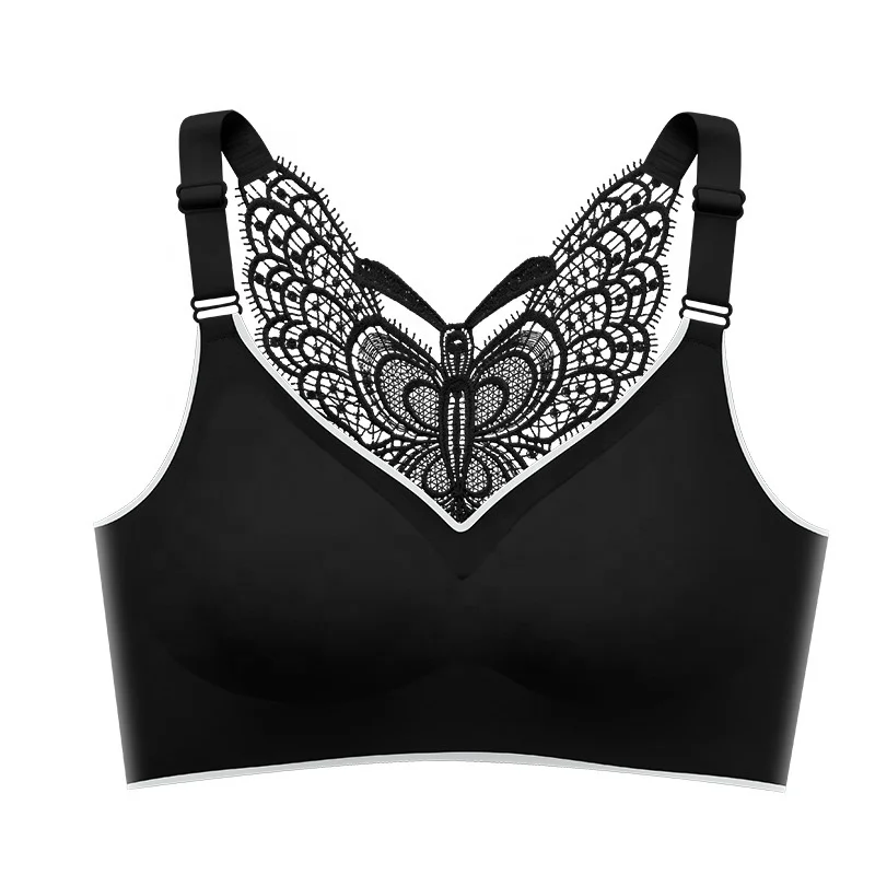 M-5XLButterfly Back Latex Bra Gathered Underwear Without Rims And Chest Pads Seamless Large Size Vest Bra