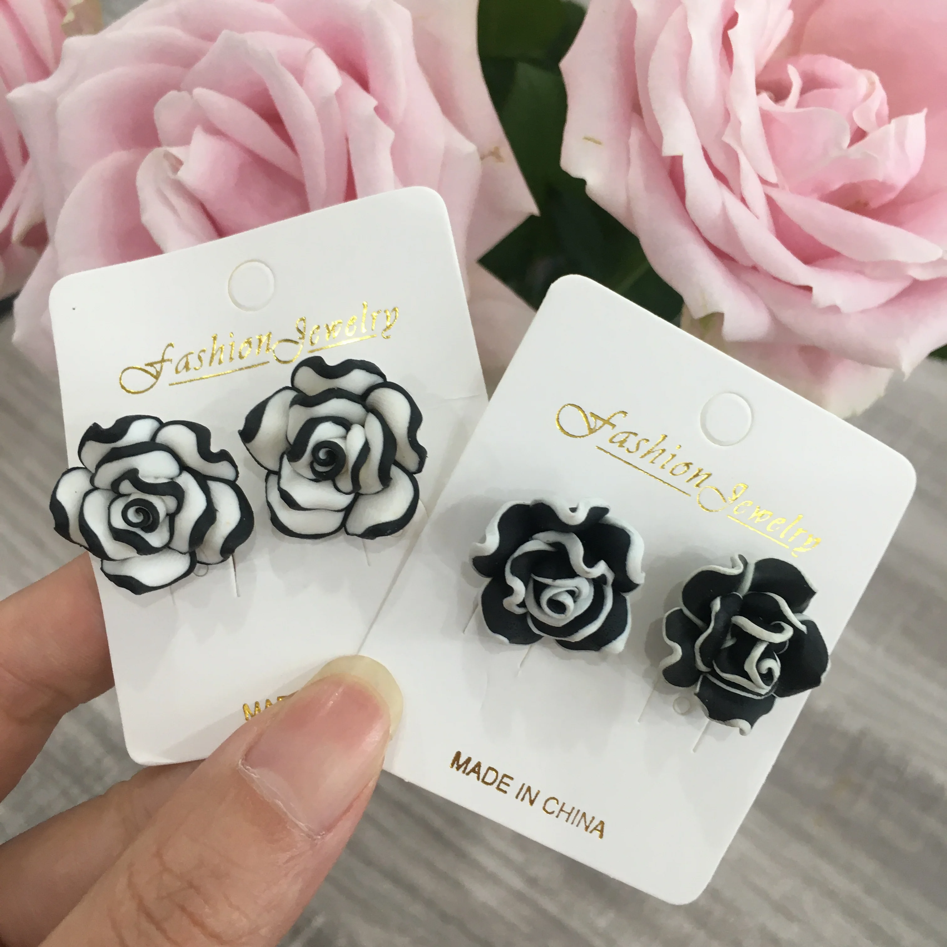 Korean Style Women Multi-layer Rose Flower Stud Earring Handmade Polymer Clay Earrings
