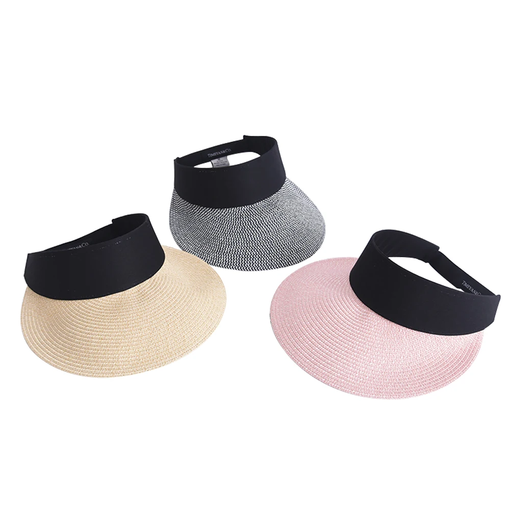 High Quality Wholesale Straw Visor Hat for Unisex Adults Customizable Fabric Band Paper Crown with Ribbon & Rope Women Fishing