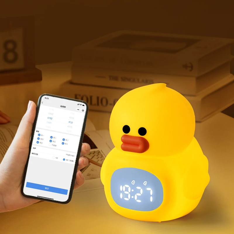 Fanncy Cartoon Duck Kids Alarm Clock Night Light Students Cute Kawaii Alarm Clock For Children