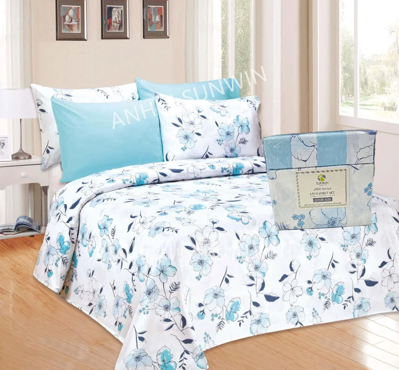 American Printed Bed Sheet & Pillowcase Sets - Soft Cotton 6 Pieces Bed Sheets Set - Fits Mattress 14 inches Deep Pocket
