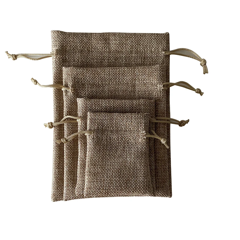Accept Customized Logo Printing Jute Seeds Packaging Pouches Drawstring Linen Tea Bags