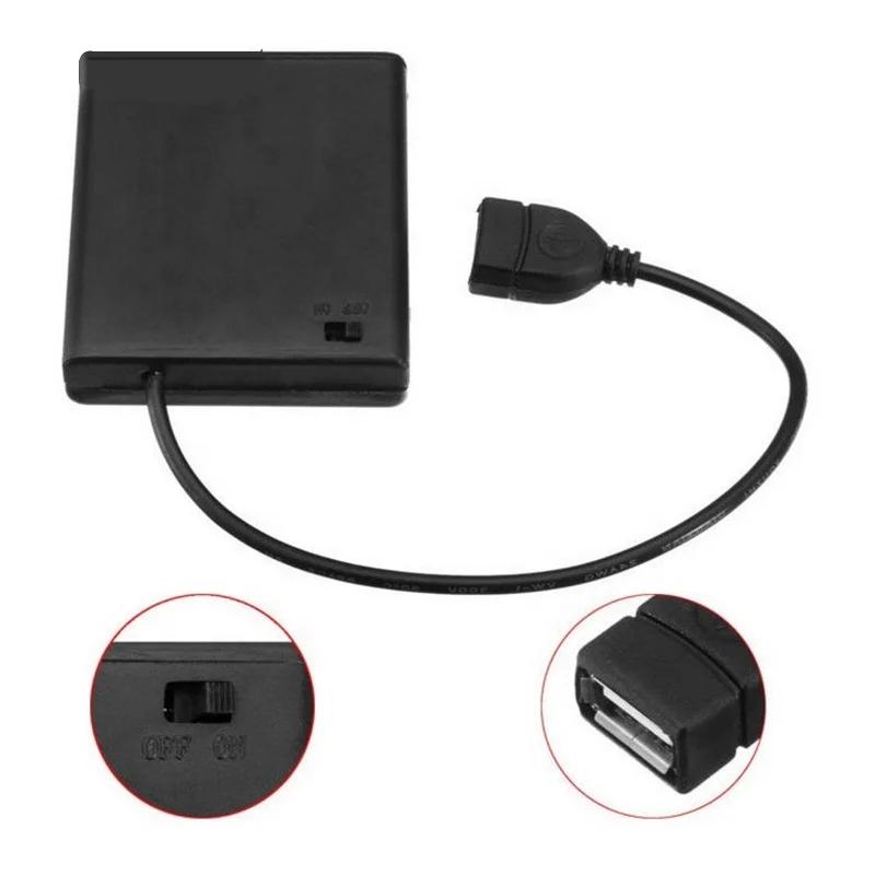 4 slot AA battery holder 6V smd 4AA plastic switch&cover button batter holder with usb female connector