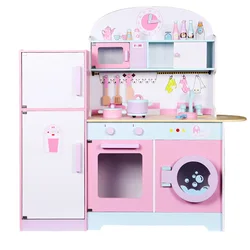 High Quality Wooden Kitchen Toy Pretend Play Toy Kitchen For Kids With Role Play Pink