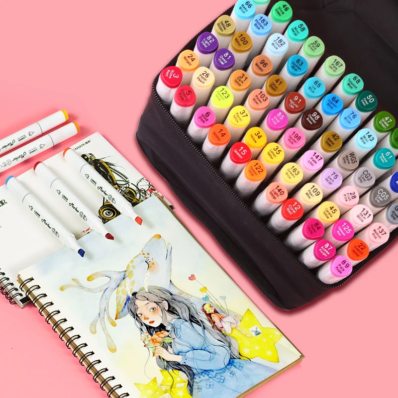 Artist Dual Tip Art Double-Headed Oily Permanent Art Sketch Marker Pen Set For Artistic Painting