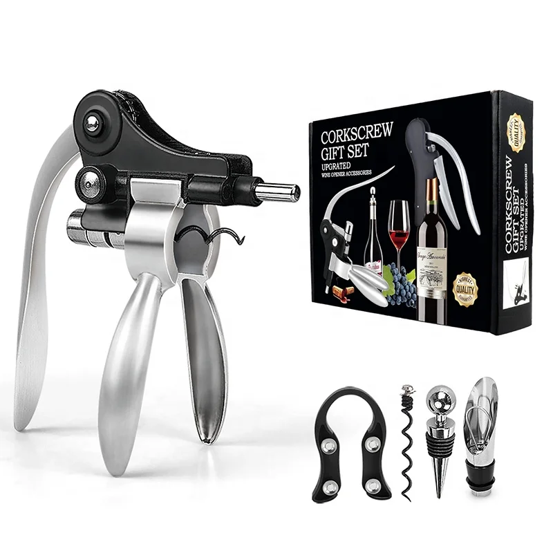 Wine Opener Kit With Foil Cutter, Wine Stopper And Extra Spiral, Wine Bottle Opener Corkscrew Set