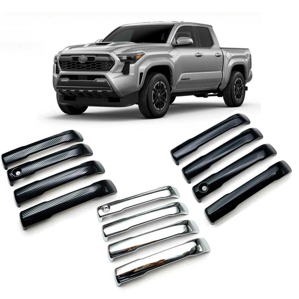 ABS Chrome Silver /carbon fiber Car Accessories Exterior Side Door Handle Cover 4PCS Molding Sticker For toyota tacoma 2024