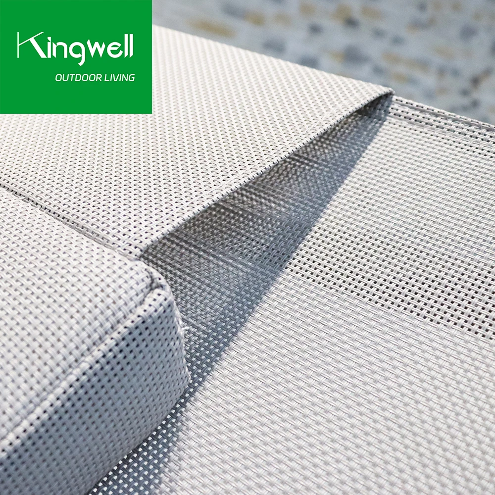 Elegant style outdoor furniture aluminum mesh fabric beach chaise lounge chair patio garden hotel sun lounger with cushion