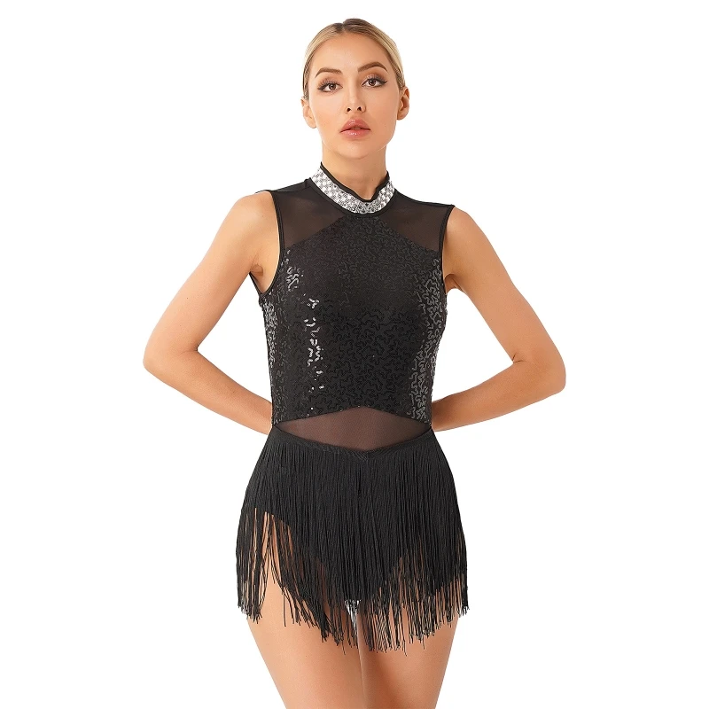 Stage Dance Performance Wear Dancewear Rhinestone Sequined Latin Tango Rumba Cha-Cha Samba Dance Dresses