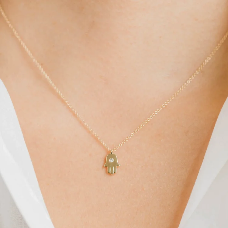 Lucky pendant necklace 925 sterling silver 14k gold plated jewelry diamond hamsa hand necklace