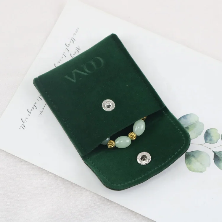 Green velvet jewelry envelope pouch faux suede gift wrapping jewelry packaging bags with logo for jewelry