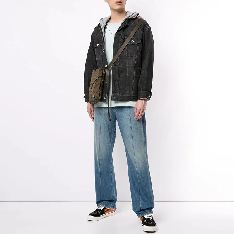 2022 Winter New Design Black Cotton Embroidered Shark Camouflage Pattern  Layered Denim Jacket For Men