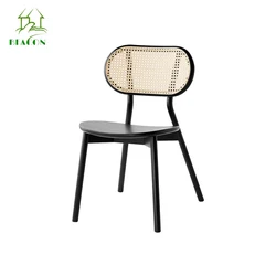 Popular nordic style hot selling solid ash wood armless rattan dining
