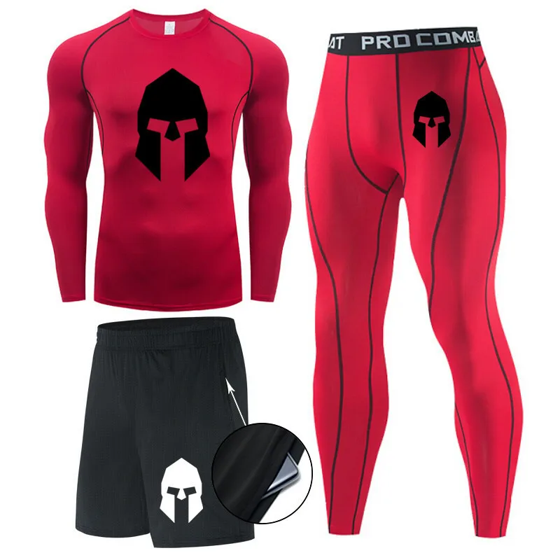 3 piece sets Compression Suits Men Quick Dry set Clothes Sport Running jogging Gym work out Fitness Tracksuit sweatsuit