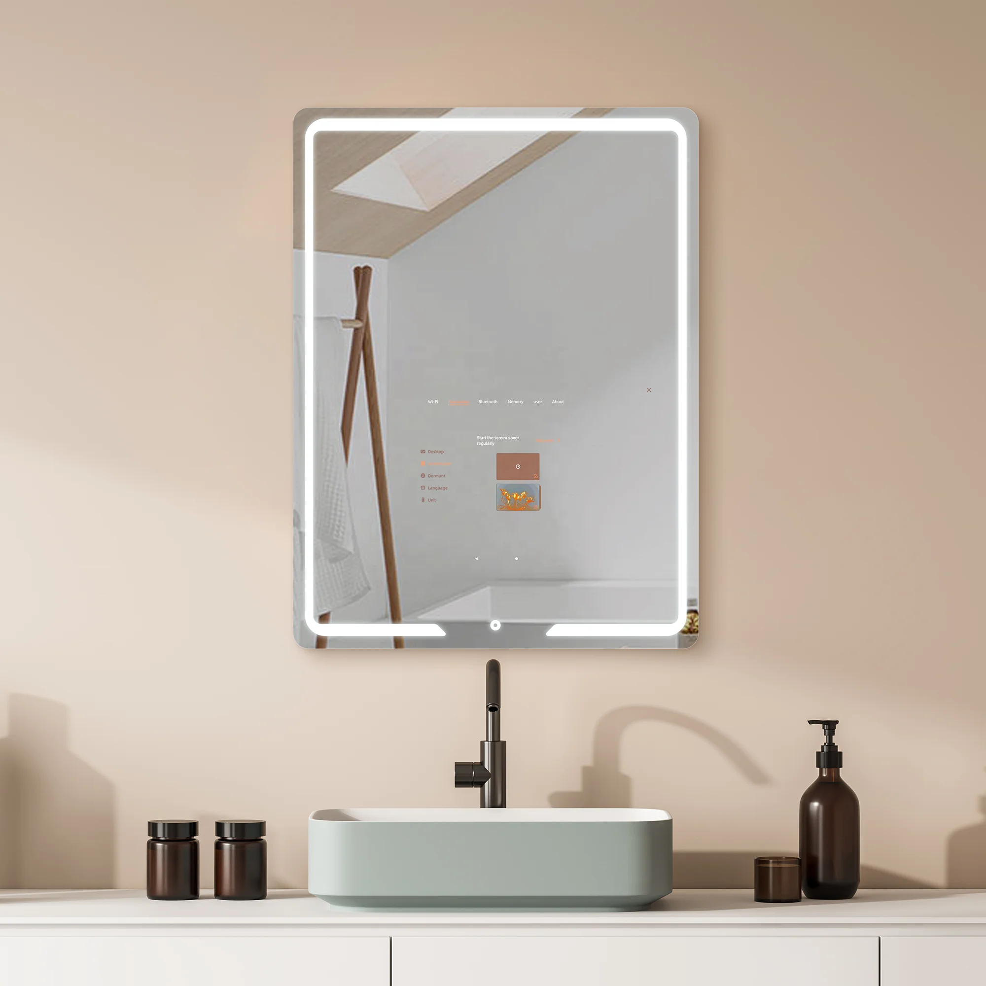 Touch smart mirror for bathroom bedroom living room with Android OS WiFi connected music and video play