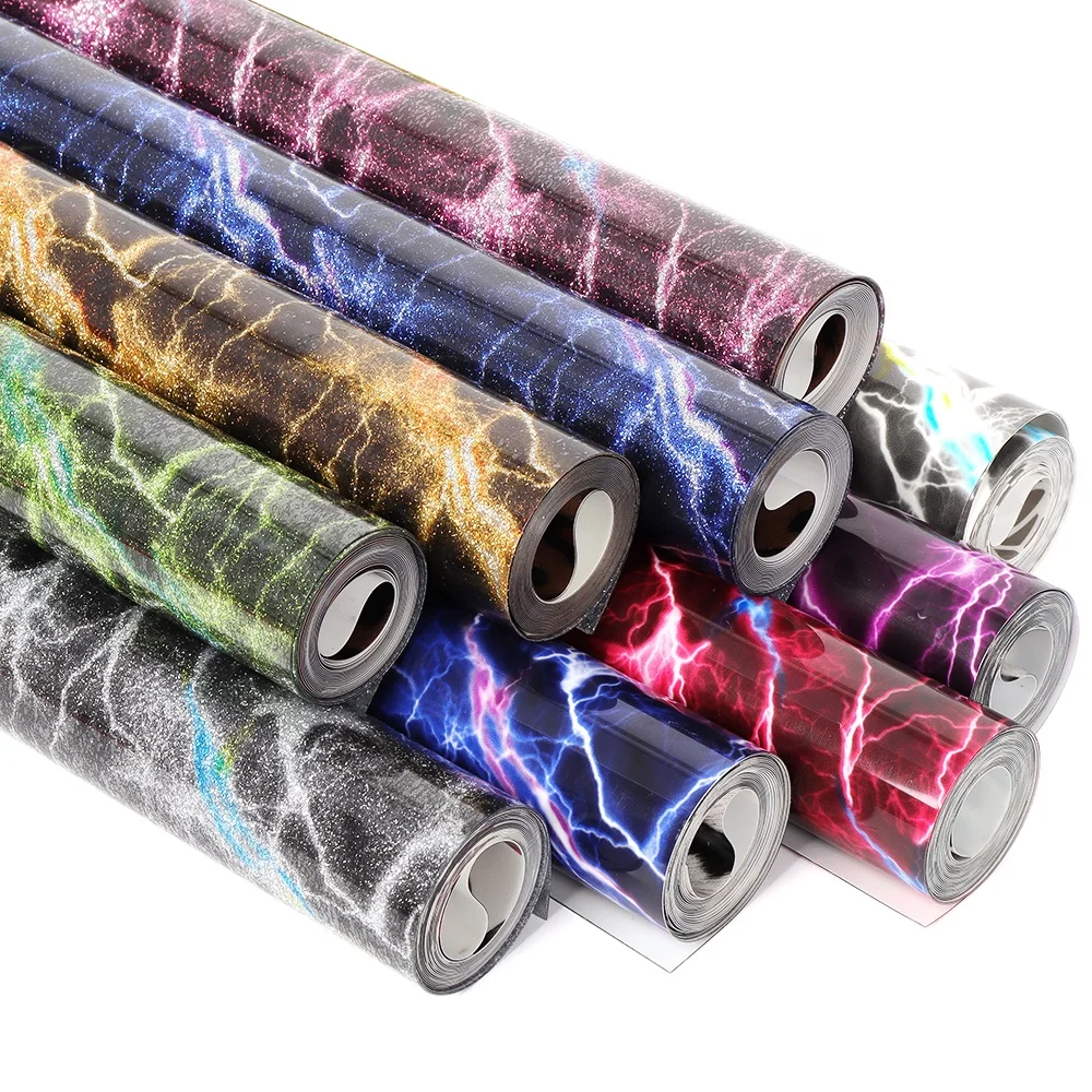 10inx5Feet Rolls Hot Sale Lightning Pattern Print HTV Vinyl  Glitter Heat Transfer Thermal Transfer Vinyl For Clothing
