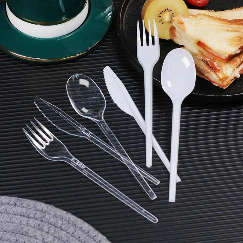 16 inch Plastic Cutlery Assorted Set Clear Durable and Sturdy forks Knives And Spoons  Plastic ware Bulk for Party Utensils