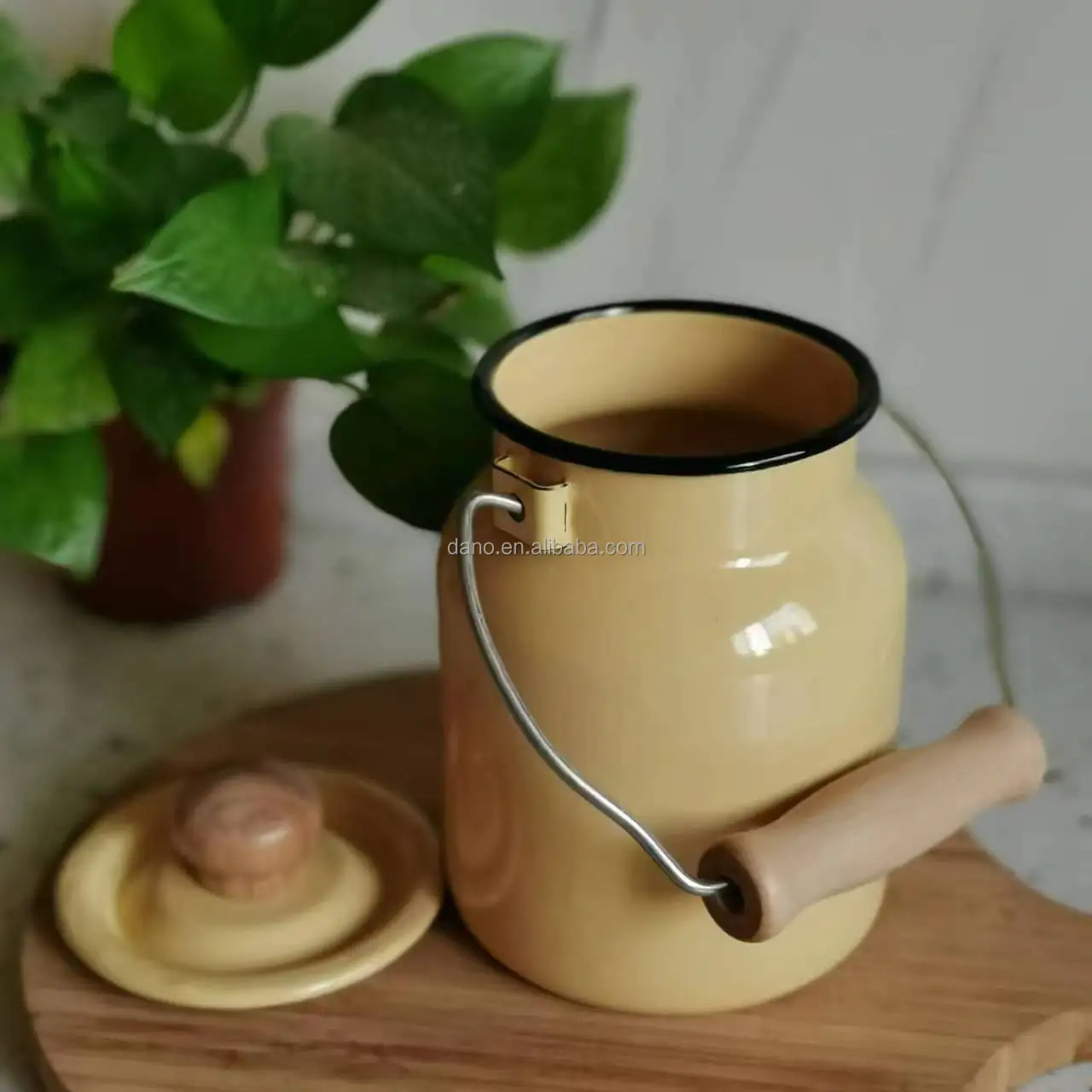 Enamel Metal Milk Bucket with Lid Wholesalers Enamel Milk Can Enamel Storage Containers Outdoor Enamelware