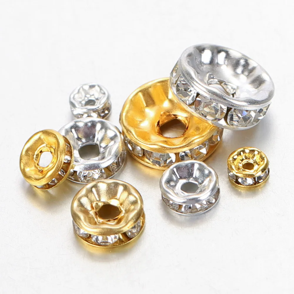 Hongtong AC1-26 100Pcs Spacer Beads Diamond Ring Inlaid Zircon Beads Handmade Bracelet DIY Jewelry Accessories