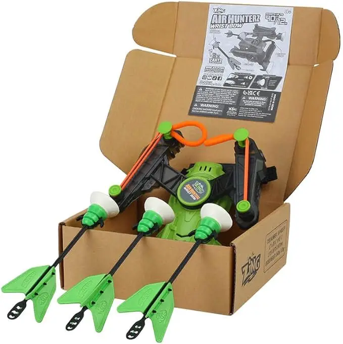 Kids Wrist Bow and Arrow Set with 3 Suction Cup Arrows and Moving Standing Target Weight Light Boys Girls Indoor and Outdoor