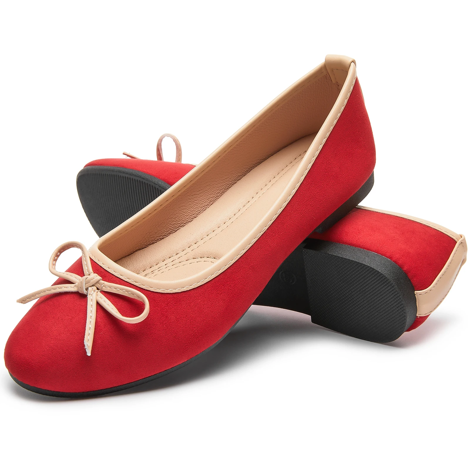 Wholesale Elegant Lady Ballet Flats Casual Women Shoes Anti-Slip Round Toe Suede Upper Office Bow Flat Shoes