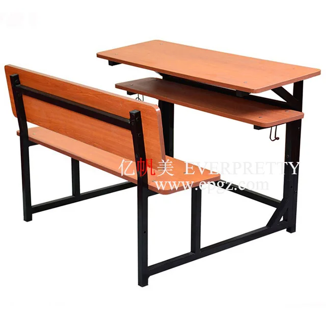 Popular School Furniture Classroom Primary Student  Study Wooden Double Desk and Chair Set