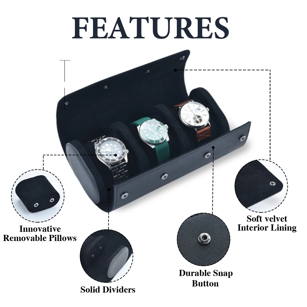 LAIHE High Quality Wholesale Men Custom Logo Pu Leather Travel Storage Luxury Watch Roll Watch Travel Case