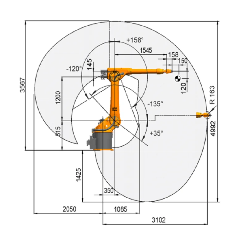 6 Axis robot kuka KR 30 with SCHUNK JPG 3 finger gripper and CNGBS linear tracker for palletizing robot solution