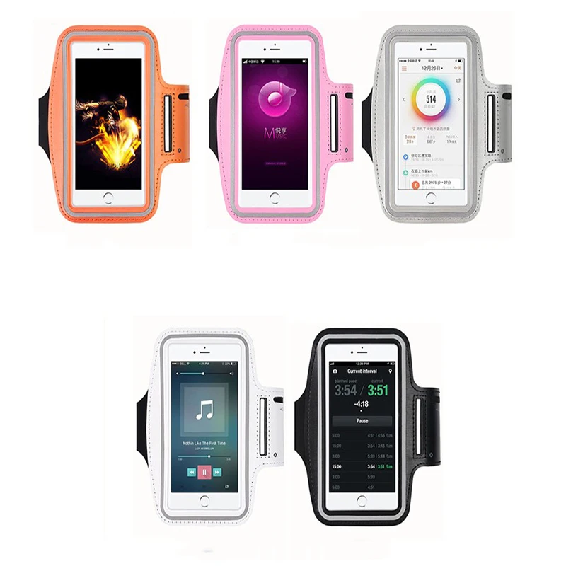 multi colors reflective strip arm band pouch bag touch screen clear mobile phone strap sleeve case holder for running gym sports