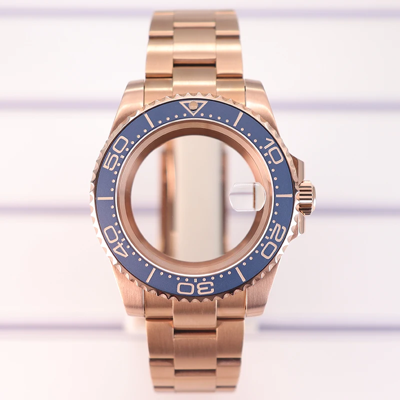 Rose gold diving watch case stainless steel bracelet for men frosted bezel fit SEIKO NH35 NH36 Eta 2824 Miyota 8215 Movement