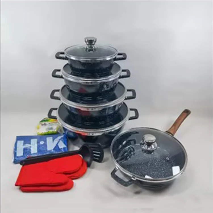 High Quality 16PCS Die Cast White Black Red Granite Coated Aluminum Cookware Sets Nonstick Cooking Pot Set