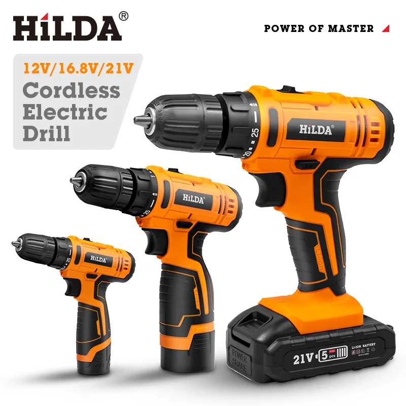 Небольшая электродрель Hilda 12V 16 8 V 21V аккумуляторная электрическая отвертка комплекты Многофункциональный зарядный Электрический ручная дрель дома