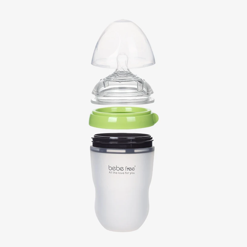 In Stock BPA Free Squeeze Silicone Baby Kid Milk Bottle Wide Hands Free Silicone Feeding Baby Bottle