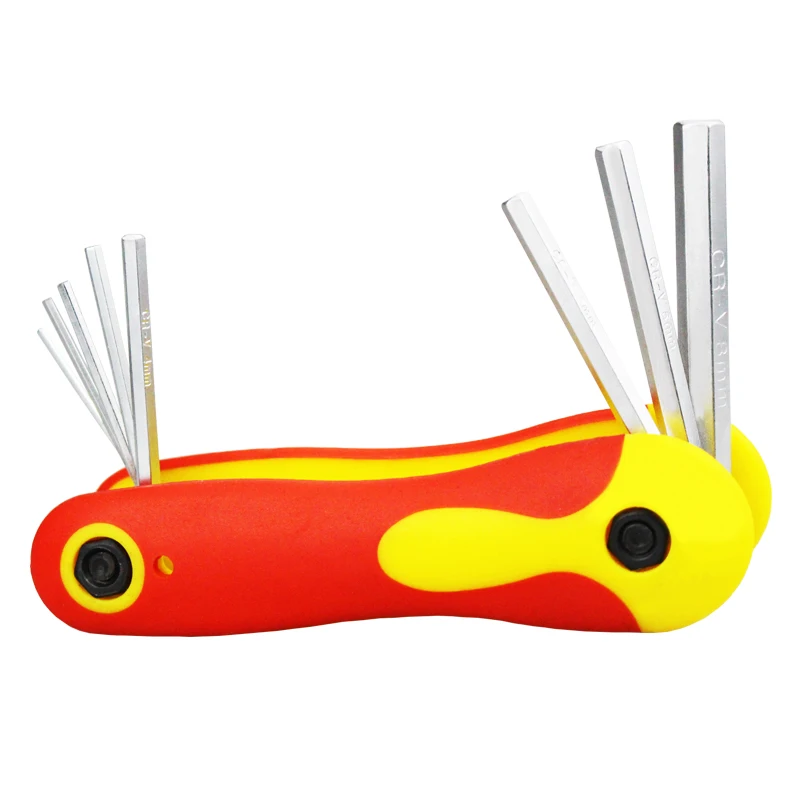 8PCS Mini crv metric allen wrench set hex torx ball star key dissmantle tool sets folding Allen key