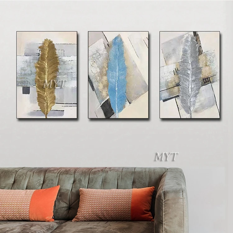 Modern Abstract Art Oil Painting 3 Panel Canvas Feather Paintings Picture Wall Decor