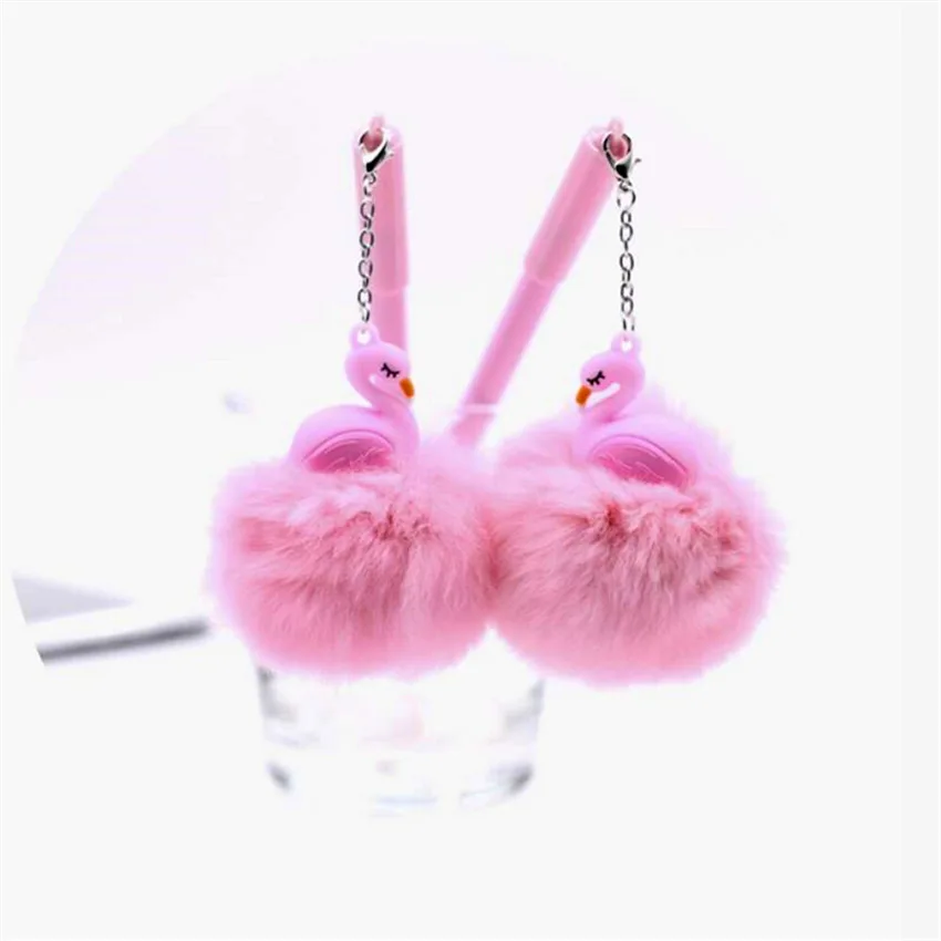 Wholesale In Stock Custom Creative Stationery 0.5MM Plastic Pink Fluffy Pens Pom Pom Gel Pen for School Office Use