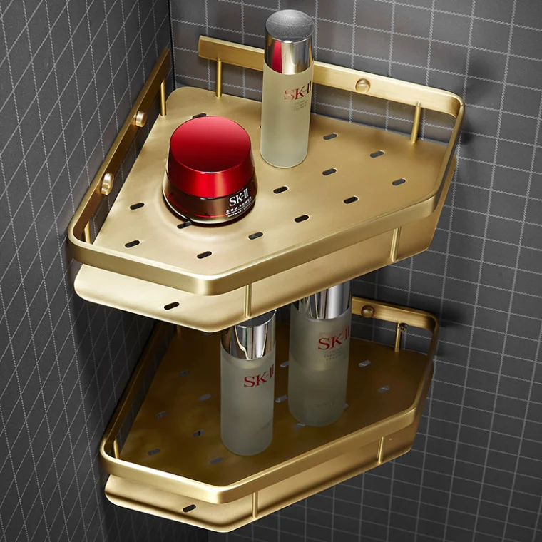 No Drilling Bathroom Corner Shelves, 2 Tier Shower Shelf Caddy Adhesive Storage Basket for Shampoo Corner