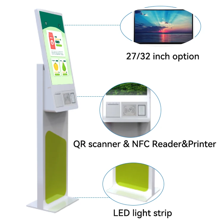 19 21.5 Desktop Payment kiosks Touch Screen Self Ordering Kiosk Self Service Payment Kiosk With QR Scanner And Printer