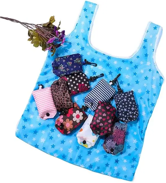 Custom Eco-friendly Carry Packaging Reusable Portable Polyester Tote Nylon Foldable Recycle Shopping Grocery Reusable Bag logo