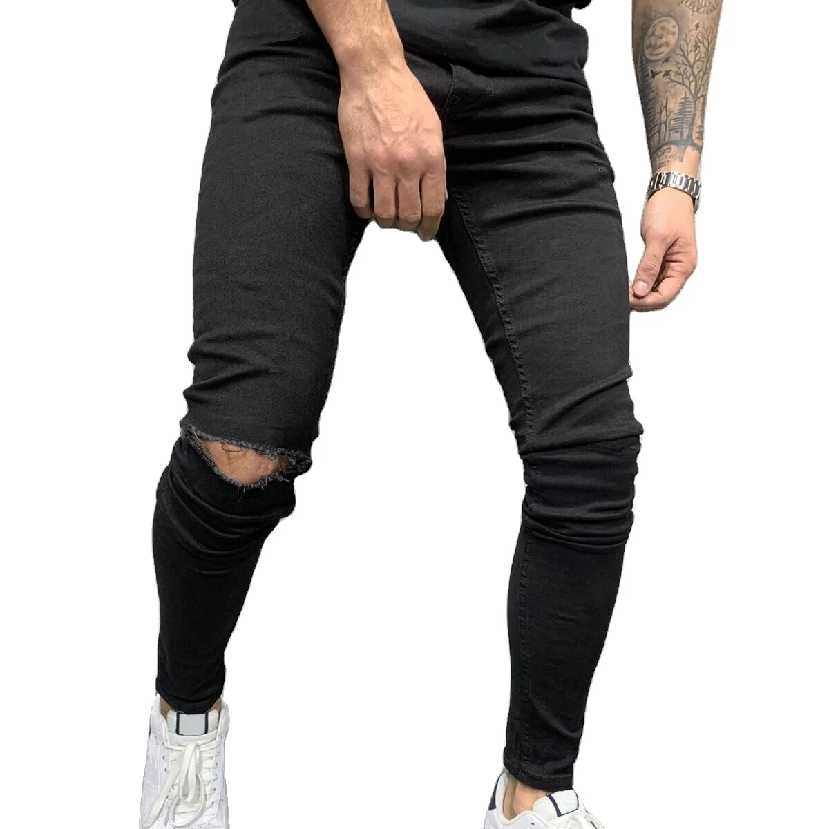 New Broken Straight Tube Jeans Men Skinny Stretch Little Tight Tapered Mens Designer Jeans Streetwear/Denim/Distressed Jeans/Pat