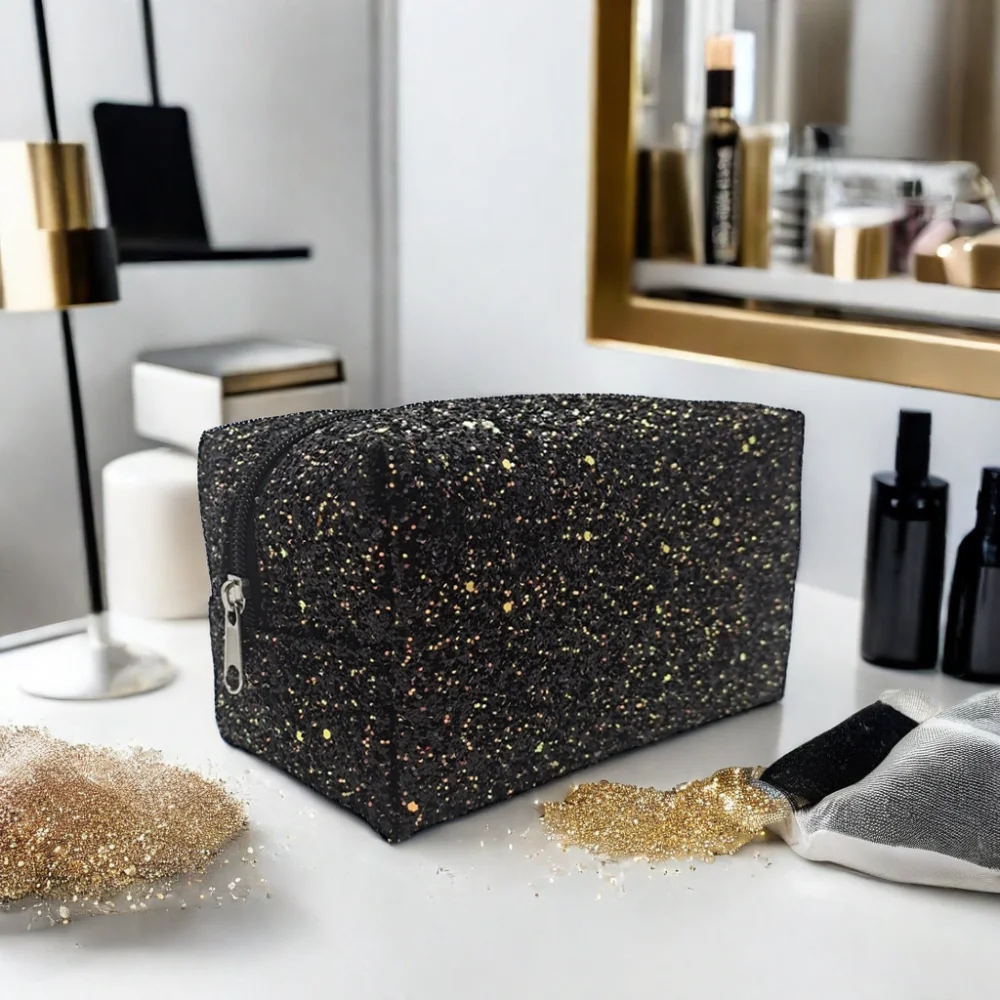 fashion beautiful glitter PU leather travel cosmetic bag