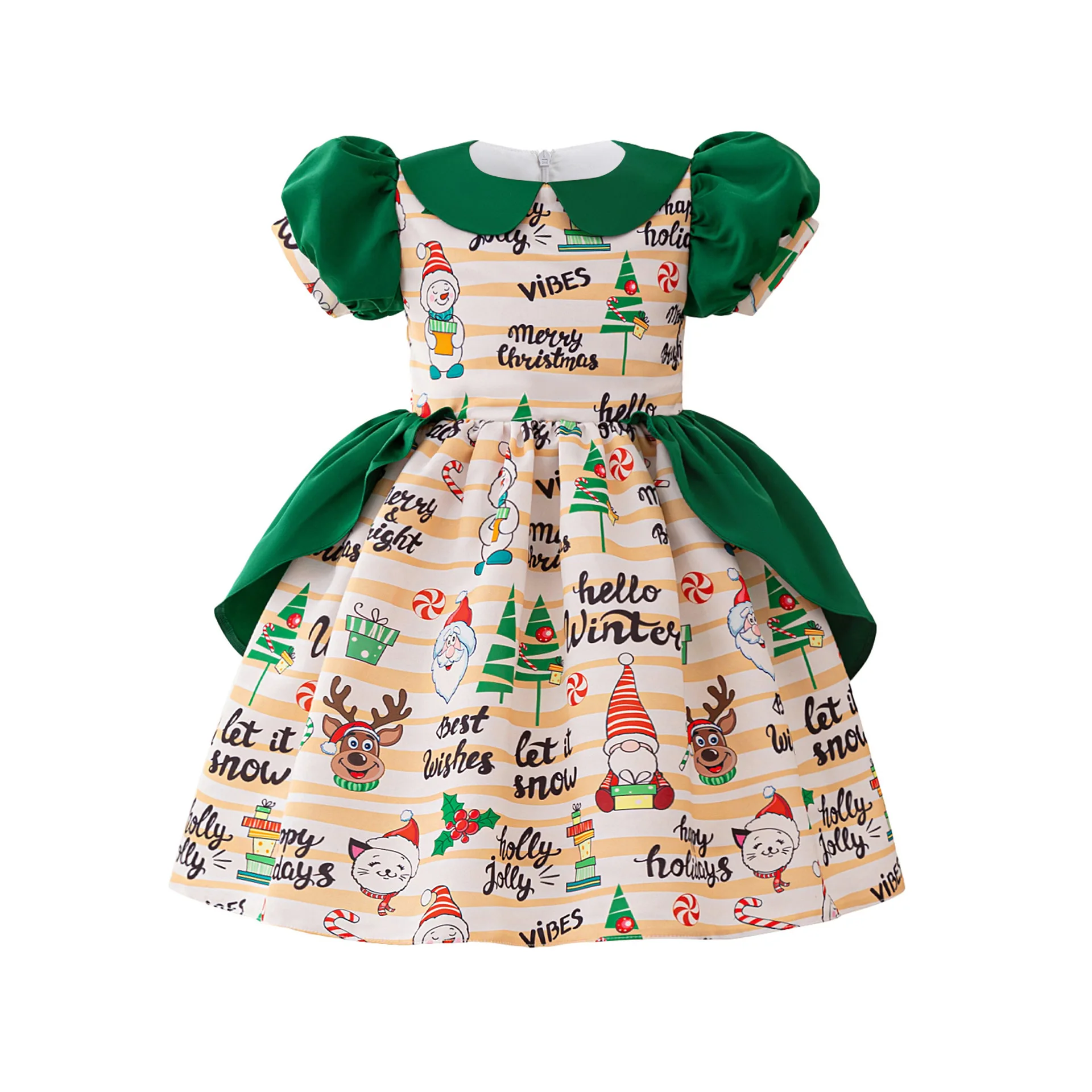 Girls Dress Santa Snowflake Children Shirt Cartoon Print Princess Christmas Party Cos Performance Costumes