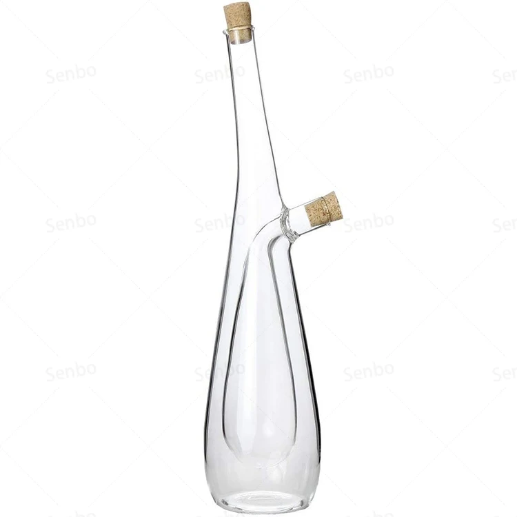 Kitchenware Oil and Vinegar Dispenser Set 2 In 1 Double Layer Glass Olive Oil Bottle with Cork Stoppers for Cooking