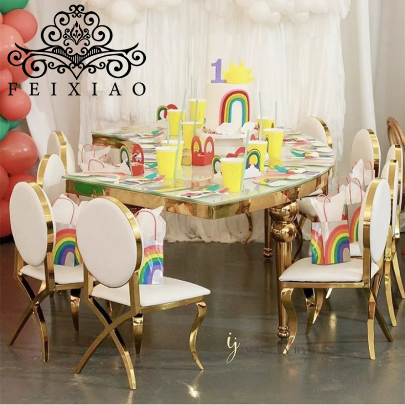 Фошань, оптовая продажа, Свадебный роскошный детский стул с золотой рамкой из нержавеющей стали