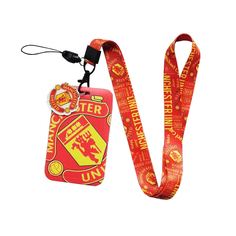 Wholesale 25mm Iron Keychain Soccer Team and Football Club Lanyard Card Holder With Long Neck Rope Business ID Card Holder