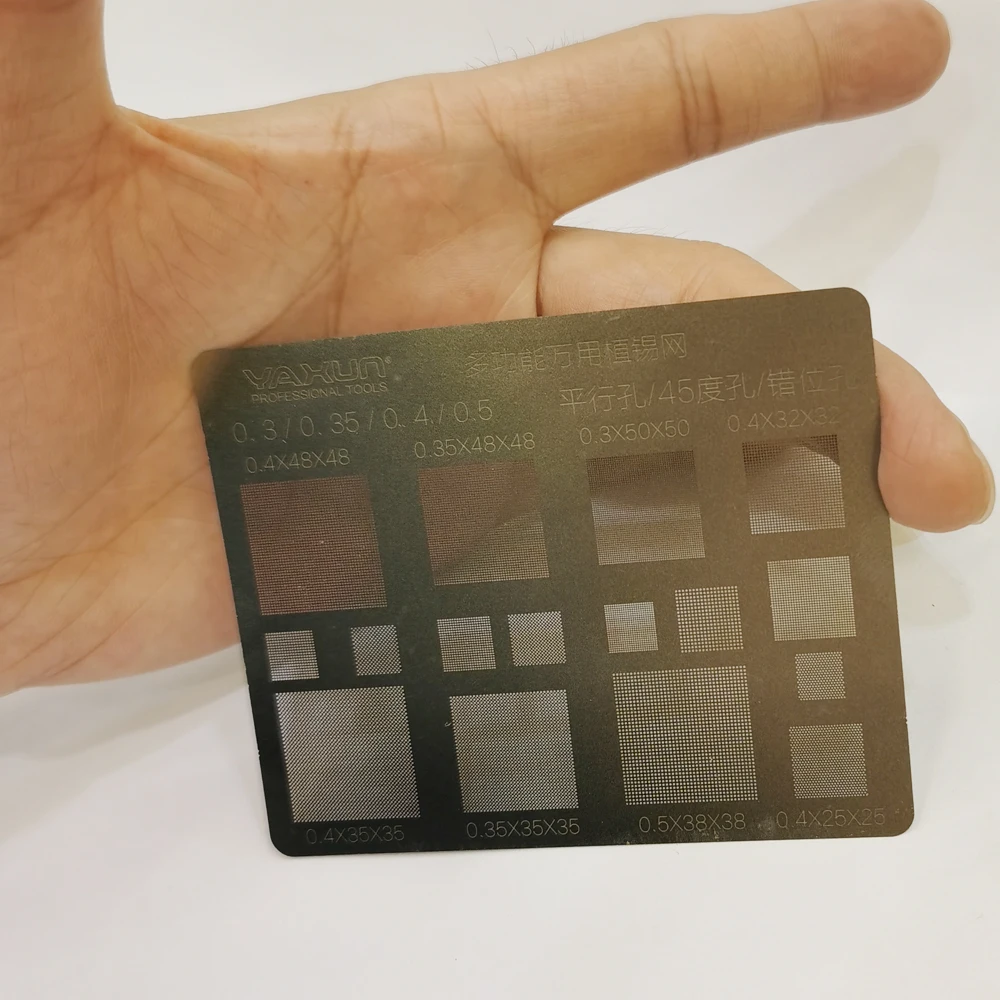 YAXUN Multi-Purpose BGA Stencil 0.3/0.35/0.4/0.5/Parallel/45 Degree Hole Universal Solder BGA IC Reballing Stencil Solder Net