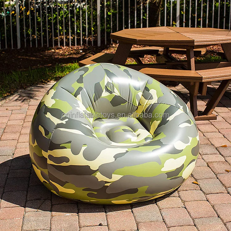 Factory Custom PVC Inflatable Chinese Camouflage Sofa Lazy Seat Gamer Lounger for Adult Patio Pool Camping Park Backyard Picnic