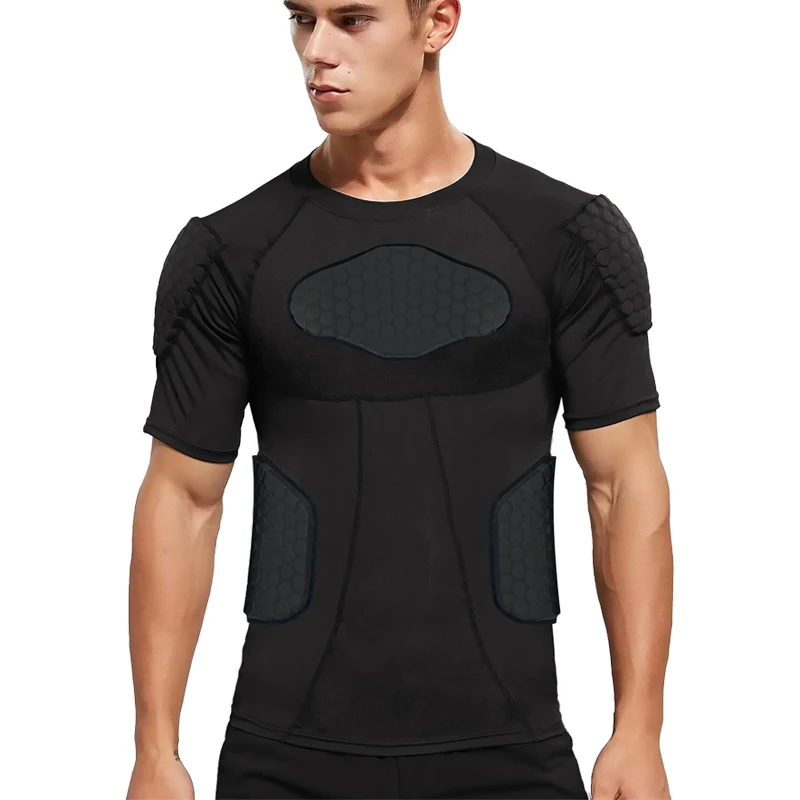 short Sleeve Body Safe Guard Padded Compression Shirts Shoulder Rib Chest Protector Suit for Football Basketball Paintball Rugby